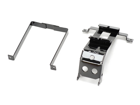 Stomp Ebox Dragster battery cradle, close-up view showing metal frame and mounting points.