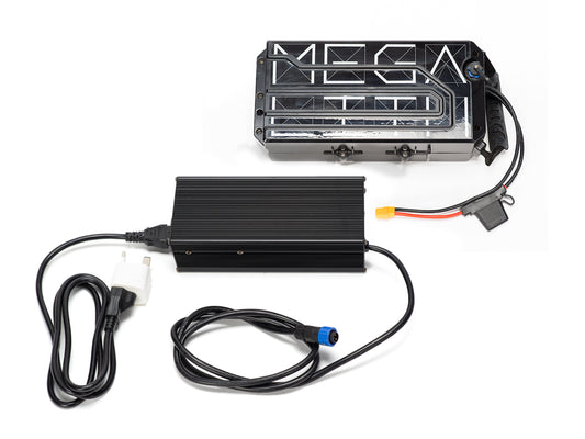 Stomp Ebox Megalith 72V Battery & Charger Kit showing the battery pack and charger unit on a white background.