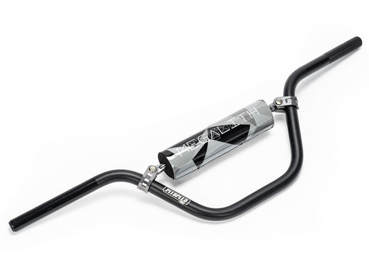 Stomp Ebox Megalith Pitspeed 7075 handlebar, black aluminum, shown from a side angle against a white background